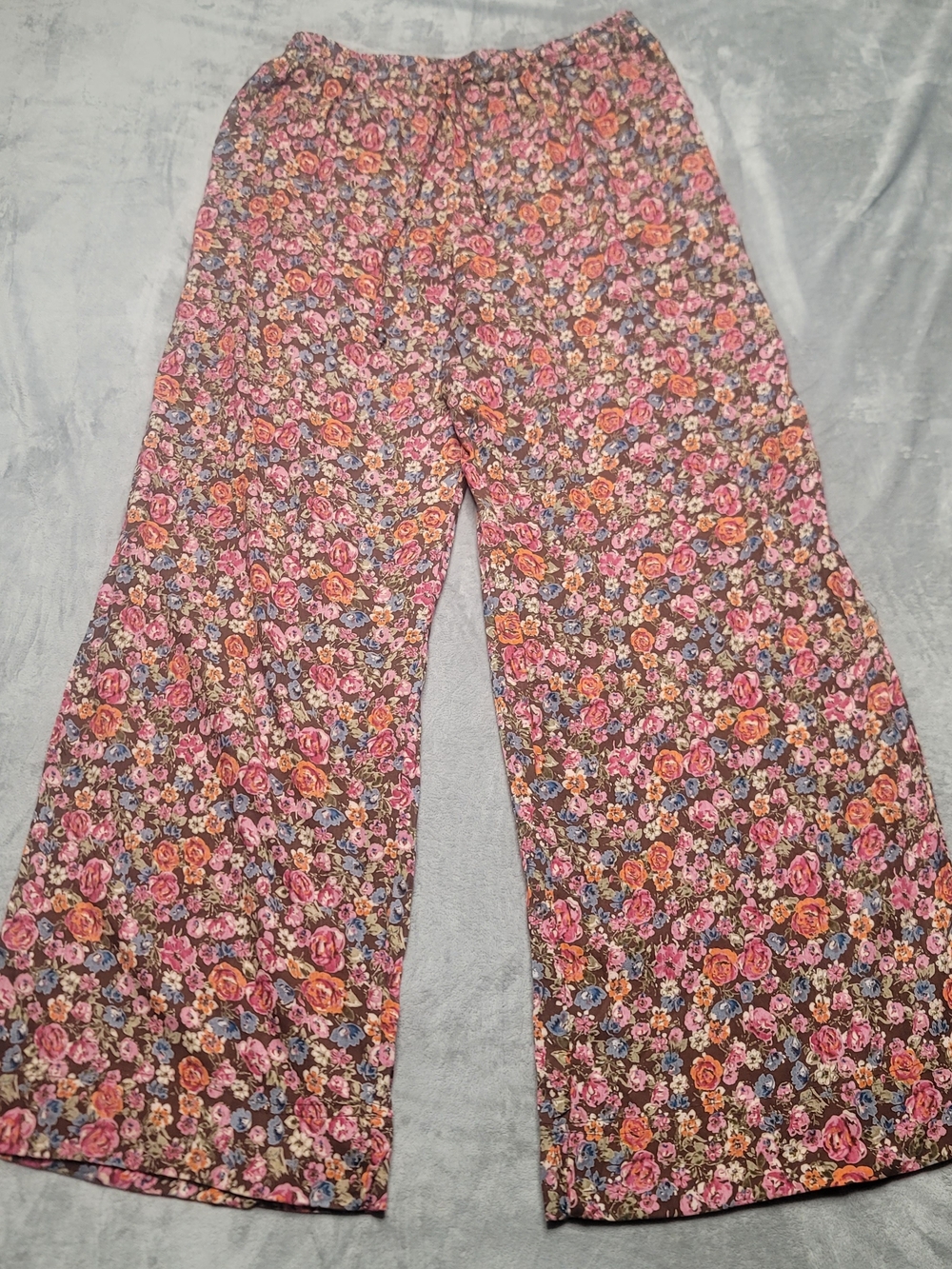 Angie Floral Wide-Leg Pants in Pink and Brown